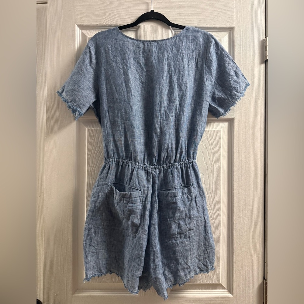 🆕 Sanctuary X Anthropologie Montana Linen Tie Front Short Romper Size Medium - Picture 7 of 13